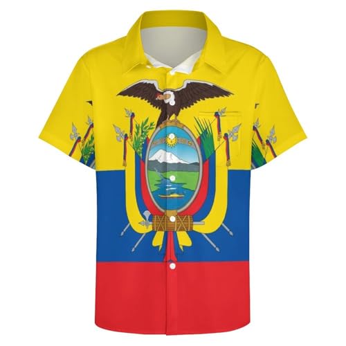 Camisas Oxford De Manga Corta para Hombre Diseño Novedoso con La Bandera De República De Ecuador Camisa Informal De Negocios De Corte Regular De Verano Camisa Ligera Estampado De Ecuador 3XL