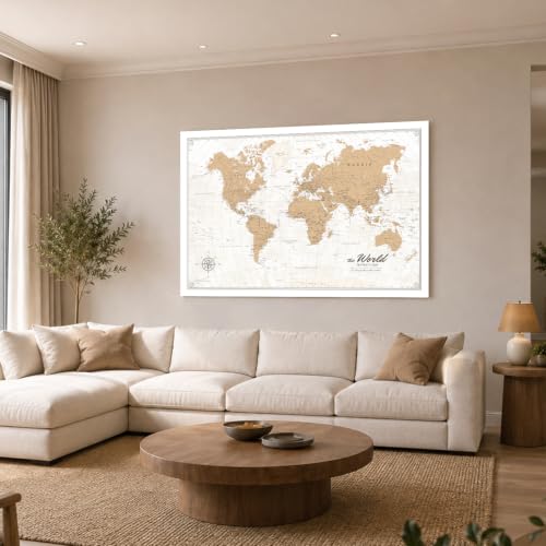 Image of IPIC Vintage World Maps for Wall, World Map Canvas, Total Size 42x28 in