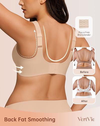 Vertvie Bras for Women No Underwire Wireless Support Bra Underarm-Smoothing Seamless Push Up Full Coverage T-Shirt Sports Bra3