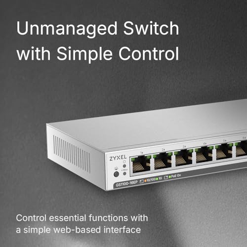 Image of Zyxel 16 Port Network Ethernet Switch | Unmanaged+ | PoE+ | GS1100-16EP