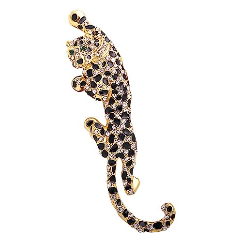 Climbing Black Spots Leopard Brooch Pin Crystal Big Cat Animal Breastpin Badge Jewelry for Men Women