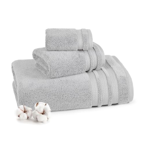 Image of MYTRIDENT Finesse 3 Piece Towel Set (1 Pc Bath Towel, 1 Pc Hand Towel, 1 Pc Face Towel), 625 GSM, Zero-Twist, Luxuriously Soft, 100% Cotton, Grey