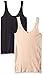 Ellen Tracy Women's Seamless Reversible 2 Pack Camisole, Black/Sun Beige, Medium