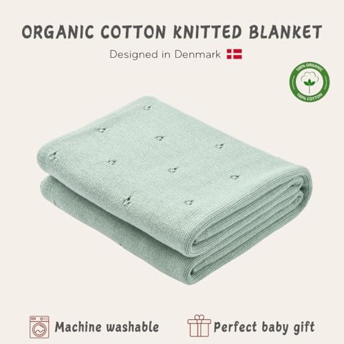 Image of 100% Organic Cotton Knit Receiving Baby Blanket for Newborns - Soft, Breathable Blanket for Crib & Stroller - Nursery Gift (Roman Green)