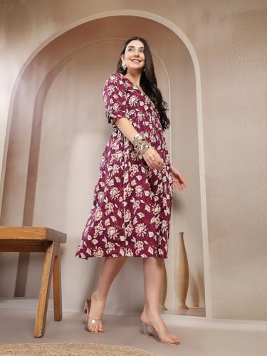 Image of Stylum Women's Ethnic Printed Cotton Flared Dress