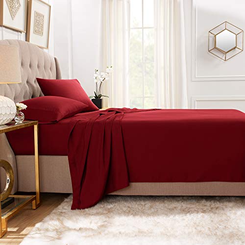 Empyrean Bedding Premium Flat Sheets – 2-Pack “110 GSM” Top Bed Sheets Double Brushed Microfiber Thick and Comfortable Flat Sheets Set, Luxurious & Soft Hotel, Queen, Burgundy Red