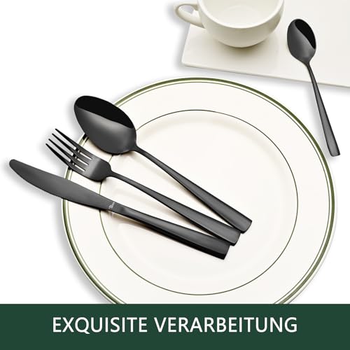 Otto Koning Besteck set 32-teilig - Besteckset Schwarz aus Hochwertigem Edelstahl, Modernes Bestecksets für 8 Personen, Spülmaschinenfest, Spiegelpoliert, Langlebig, Elegantes Design