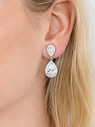 Mariell Cubic Zirconia Crystal Teardrop Dangle Bridal and Wedding Earrings, CZ Jewelry for Brides, Bridesmaids, Homecoming, Prom and Dressy Everyday Wear4