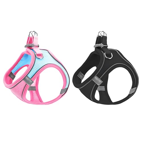 2 Pcs Dog and Cat Harness Leash Set, Adjustable Reflective Vest, Step-in Comfort for Small Pets