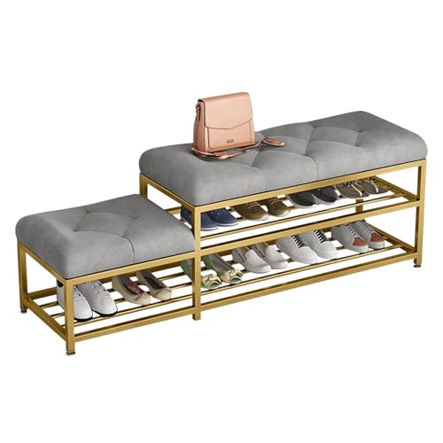 Banc de rangement à chaussures 3 niveaux en métal et velours d'entrée - 2