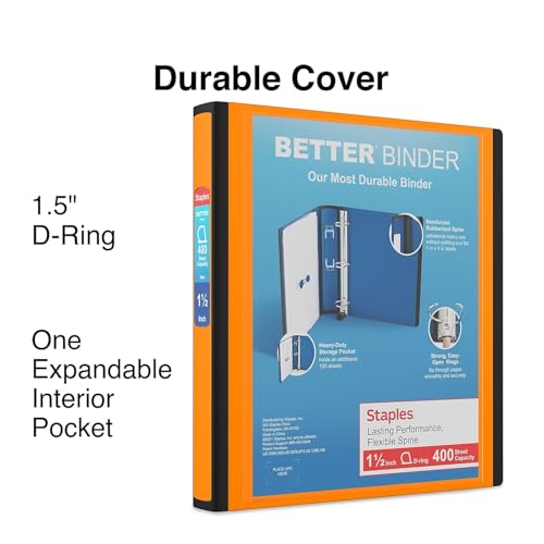 Staples 1-1/2 Inch Better View Binders With D-Rings, Orange By Staples - 2