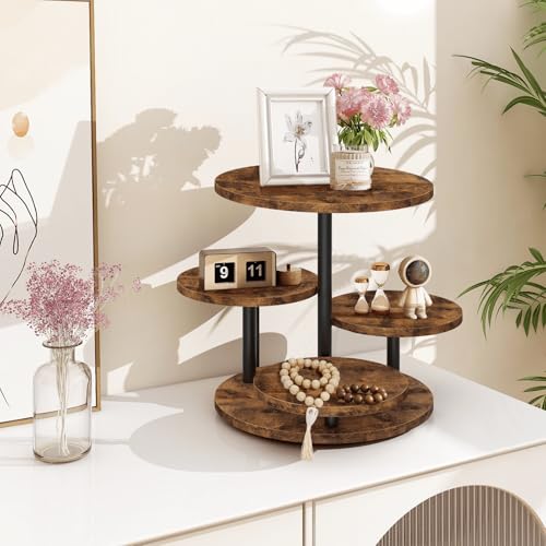 ELITEROO 4 Tier Round Cupcake Tower Stand for 50 Cupcakes, 360&deg; Rotating Wood Cake Stand with Tiered Trays, Farmhouse Cookie Stand for Dessert Table Display for Wedding Birthday Baby Shower Tea Party