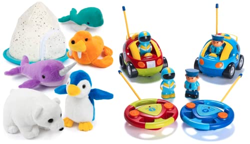 Prextex Kids Bundle - Remote Control Car (2 Pack) And Iceberg Plush Stuffed Animal Toy Gift Set For Kids - Birthday & Christmas Gifts For Boys & Girls #TOP17