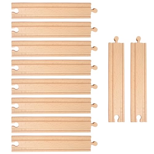 ORBRIUM 10X 8 inch Wooden Straight Track for Wooden Railway fir Thomas, Brio, IKEA, Melissa & Doug