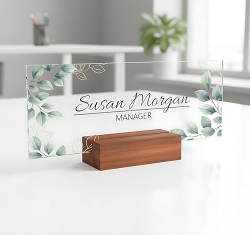 Personalized Name Plate for Nameplate Sign Modern Office Business Decor Executive Desk Name Plate Desk Name Sign Flower Floral green Leaves metallic foil (8'x3')