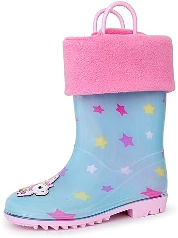 Unicorn Toddler Rain Boots with Stars, Kids Rain Boots for Girls and Boys Rain Boots - Rubber Boots and Easy-On Handles (Size 12 Little Kids)