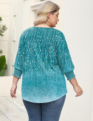 Rapbin Womens Plus Size Tops 3/4 Sleeve Blouses Shirts Casual V Neck Loose Tunic Tops 1X-5X