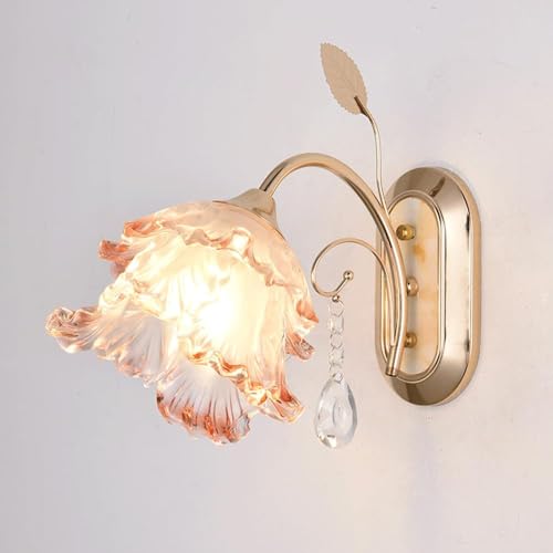 Lámpara de pared dorada con forma de flor y candelabro V-intage de cristal,Araña