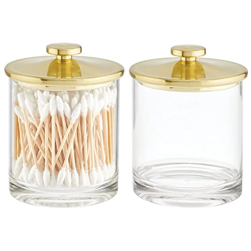 Mdesign Small Modern Apothecary Storage Organizer Canister Jars - Acrylic Containers For Bathroom, Organization Holder For Vanity, Counter, Makeup Table, Lumiere Collection, 2 Pack, Clear/Soft Brass #TOP5