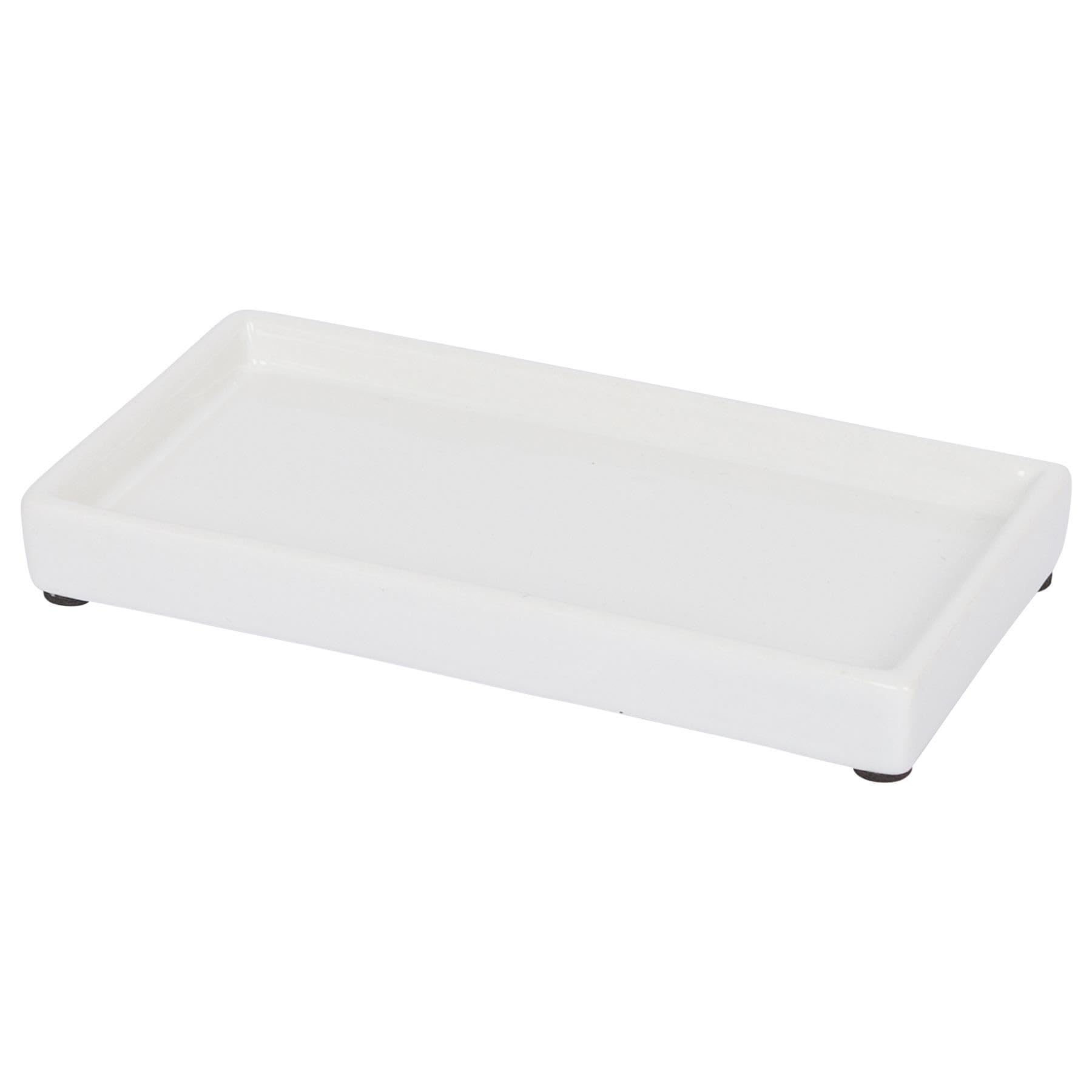 Harbour Housewares Ceramic Soap Dispenser Tray White - 17cm Gloss Finish Sink Organiser for Bathroom or Kitchen - Countertop Holder for Bottles, Dispensers or Accessories with Raised Edge