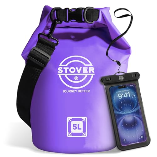Image of STOVER 5 /10 /25 /30 /40L Waterproof Dry Bag, Small Lightweight Roll Top Dry Bag Backpack w /Waterproof Phone Case, Kayaking, Travel, Hiking, Fishing, Tubing, Camping, the Beach, Men /Women (Purple)