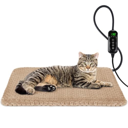 INVENHO Heated Cat Bed, Waterproof Adjustable Temperature Dog Cat Heating Pad with Timer, Indoor Pet Heating Pad for Cats Dogs Electric Pads for Dogs Cats, Pet Heated Pad
