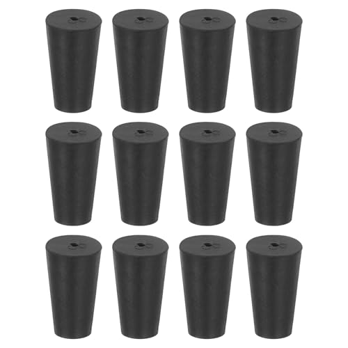 uxcell 12 Pcs 1-Hole Rubber Stopper, Tapered Lab Seal Tube Stopper Plug for Test Tube Flasks Glass Containers Industry and Laboratories, 15x10x25mm Black