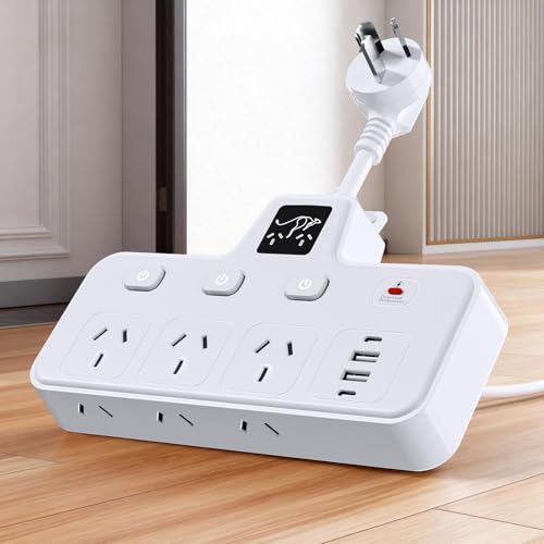 HEYMIX Power Board USB Individual Switch-10in1 Surge Protector Powerboard 6 Outlets,2USBC& 2USBA,2400W Surge Protection Power Strip,Short Flexible Cable and Overlord Switch for Home&Office,White