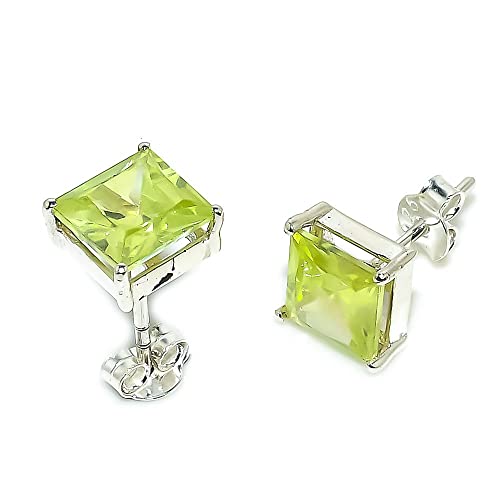 Earrings For Men 925 Sterling Silver Peridot Gemstone Ear Cuff Stud For Male Designer's Men's Jewelry 7X7 Mm (Silver, 1 Piece) #TOP30
