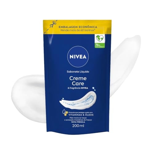 NIVEA Sabonete Líquido Creme Care Refil 200ml, Limpeza Corporal, Pele Macia, Óleos e Vitaminas, Equilíbrio com o pH, Protege do Ressecamento NIVEA Sabonete Líquido Creme Care Refil 200ml, Limpeza Corporal, Pele Macia, Óleos e Vitaminas, Equilíbrio com o pH, Protege do Ressecamento
