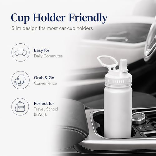Image of mininoo 24 oz Insulated Stainless Steel Water Bottle with Straw, White