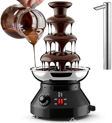 4-Tier Chocolate Fondue Fountain Machine - 2-in-1 Tower & Faucet, 1800ML Capacity - Perfect for Weddings, Parties, Events & Festivals - Commercial Quality Chocolate Fountain
