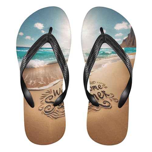 Burbuja Welcome Summer Flip Flops for Women Men, Soft Thong Sandals Rubber Slippers for Pool Beach Essentials