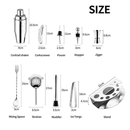 Velaze Cocktail Shaker Set,10 Pieces Stainless Steel Bar Tools - Bottle Opener, Pour Spouts,Measuring Jigger And Wine Stopper, Champagne Martini Shaker Sets (Blue) #TOP2