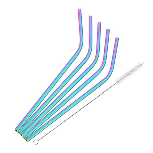 Pajitas De Acero Inoxidable 6 * 215mm 6Pcs Reusable Metal Straws Set Stainless Steel Drinking Straw Cocktail Party Favor Bar Accessory(Rainbow)