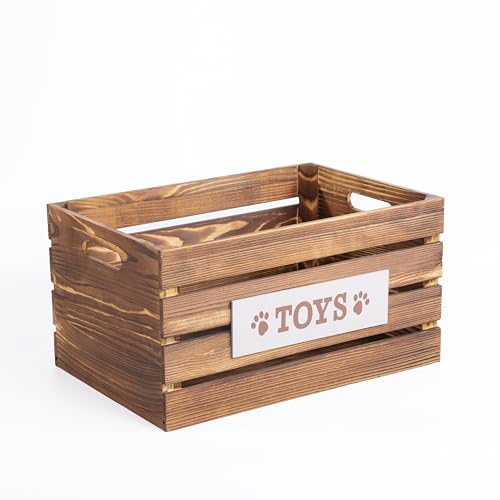 green leaves Dog Toy Box Wooden, Wooden Dog Toy Box Storage, Toy Boxes for Dogs, Small Wood Crate, Dog Basket for Toys (Brown, Small)