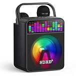 SDRD Karaoke Machine with 2 Wireless Mics, SD-512 15W Powerful Loud Sound, Bluetooth, Rechargeable, Portable with Handle,Support USB/AUX for Adults & Kids, for Party, Events & Gatherings- Black