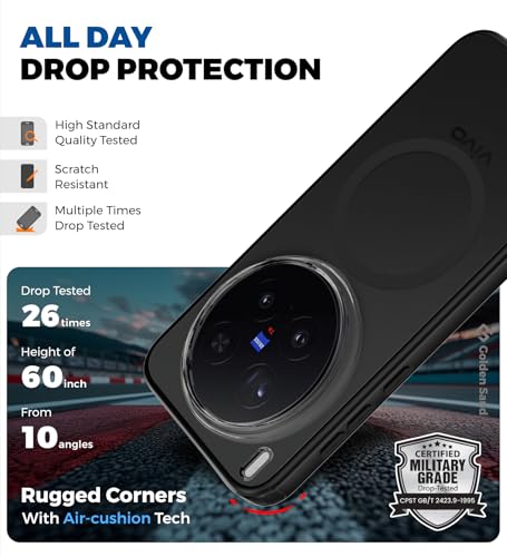 Image of Golden Sand Rugged Frosted MagSnap Back Cover Case for Vivo X300 Pro 5G | Compatible with MagSafe, Strong Magnets | Semi Transparent PC Shock Proof Slim TPU Case for Vivo X300 Pro 5G, Phantom Black