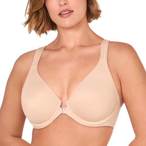DELIMIRA Women's Front Closure Full Coverage Bras Plus Size Underwire Racerback Supportive Plunge Unlined Bra Beige 44F