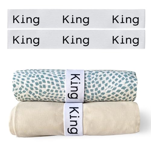 Niagara 2 Pack Bed Sheet Organizer and Storage Label Bands - Fully Elastic Stretchable Linen Closet Organizers and Storage - Bed Sheet Organizer Bands for Bed Sheets, Duvets, Quilts, Linen (King)
