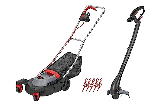 Skil 0074AA - Cortacésped eléctrico y juego de cortabordes (ruedas pivotantes, ligero: 4,3 kg, 10 cuchillas de corte, caja para césped, Easy Storage)
