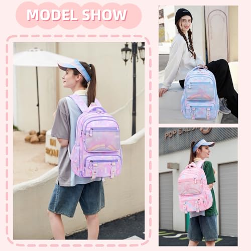 Kids Backpack for Girls Cute Rainbow Butterfly Backpacks for Teen Girls Age 8-12 Kindergarten Elementary Bookbag,Purple by Mildame - Used condition - Image 3