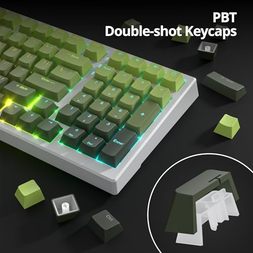 Image of PBT Gradient Green Keycaps, Shine Through Cherry Profile Keycaps, Double Shot Custom Minimalist Style for MX Switched Mechanical Keyboard