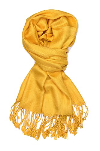 Achillea Large Soft Silky Pashmina Shawl Wrap Scarf in Solid Colors (Gold)