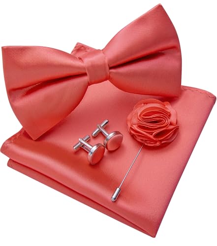 Image of Solid Color Bow Ties for Men Silk Pre-tied Tuxedo Bowtie Set 4PCS