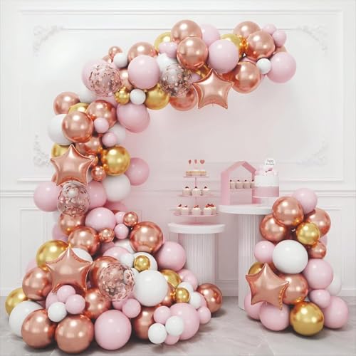 Image of Rubber Balloon Garland for Party Decoration Perfect for Kids, Adults, Birthday, Wedding, Anniversary, Celebration Decoration Kit - Rose Gold (64 Pieces)