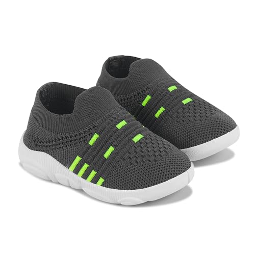 Image of HOOH Baby Unisex Walking Shoes with Musical Sound and Spinner, Knitted Upper, Slip Resistant, Mid Top Sneaker, Water Resistant, 0-24 Months