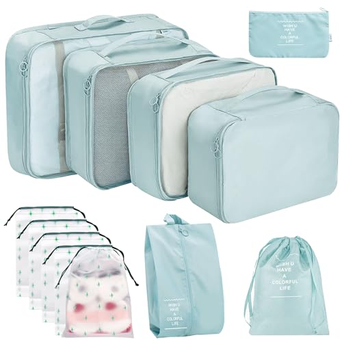 YORFULL Organizador Maleta, 12 Piezas Packing Cubes Compression, Organizador Viaje Accesorios - Bolsas para Ropa, Neceser Maquillaje, Bolsa Aseo, Organizadoras Maleta Viaje