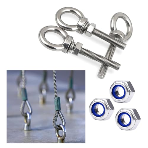 ANROI Cáncamos De Acero Inoxidable, Paquete De 6, Cáncamos De Acero Inoxidable, Tornillos De Anilla para Fijar Y Colgar Vallas, Toldos (M10*30mm, M10*1,5m)