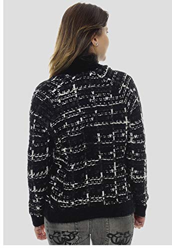 Casaco Aberto Xadrez Preto e Branco Sob com Lurex Preto